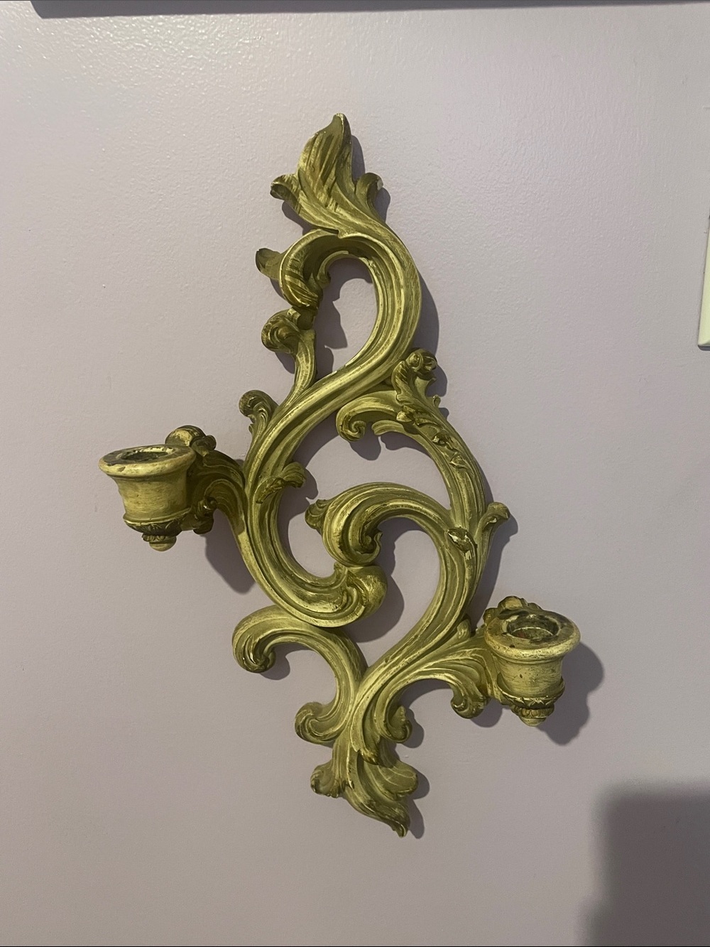Ornate Rococo Style Wall Sconce Candle Holder in Gold-cream  Tone
